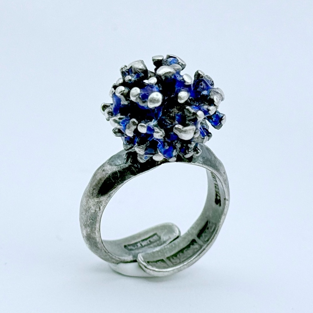 David Andersen Enamel Ring - Norway 925S Blue Cluster by Karl Jorgen Otteren